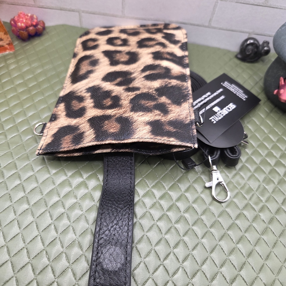 Leopard Print Crossbody Phone Bag with Black Strap - Picture 3 of 3